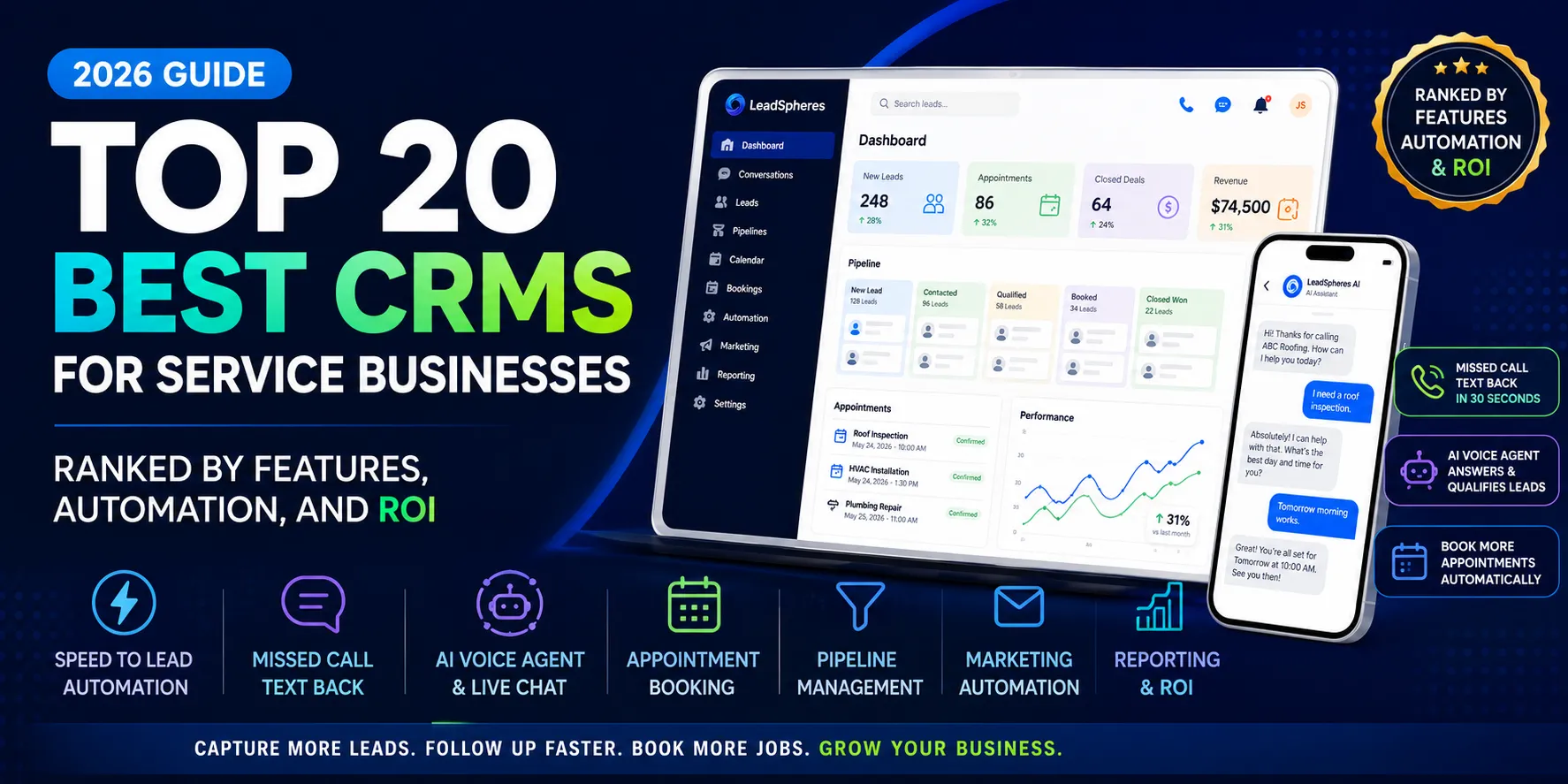 Top 20 Best CRMs for Service Businesses in 2026: Ranked by Features, Automation, and ROI